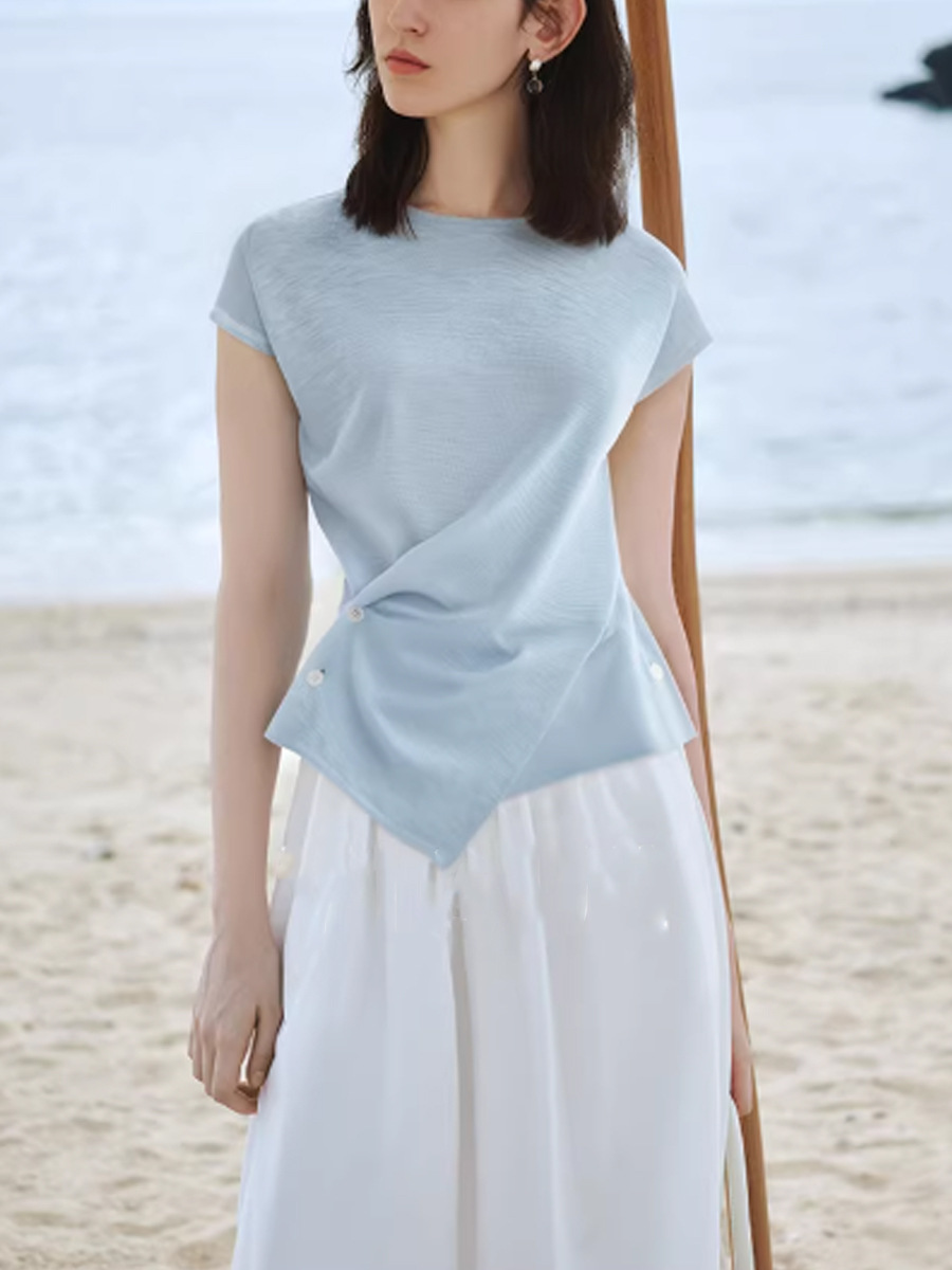 Vòng cổ nữ dây mảnh thiết kế đan ngắn phong cách vintage — xanh lam, màu trắng
