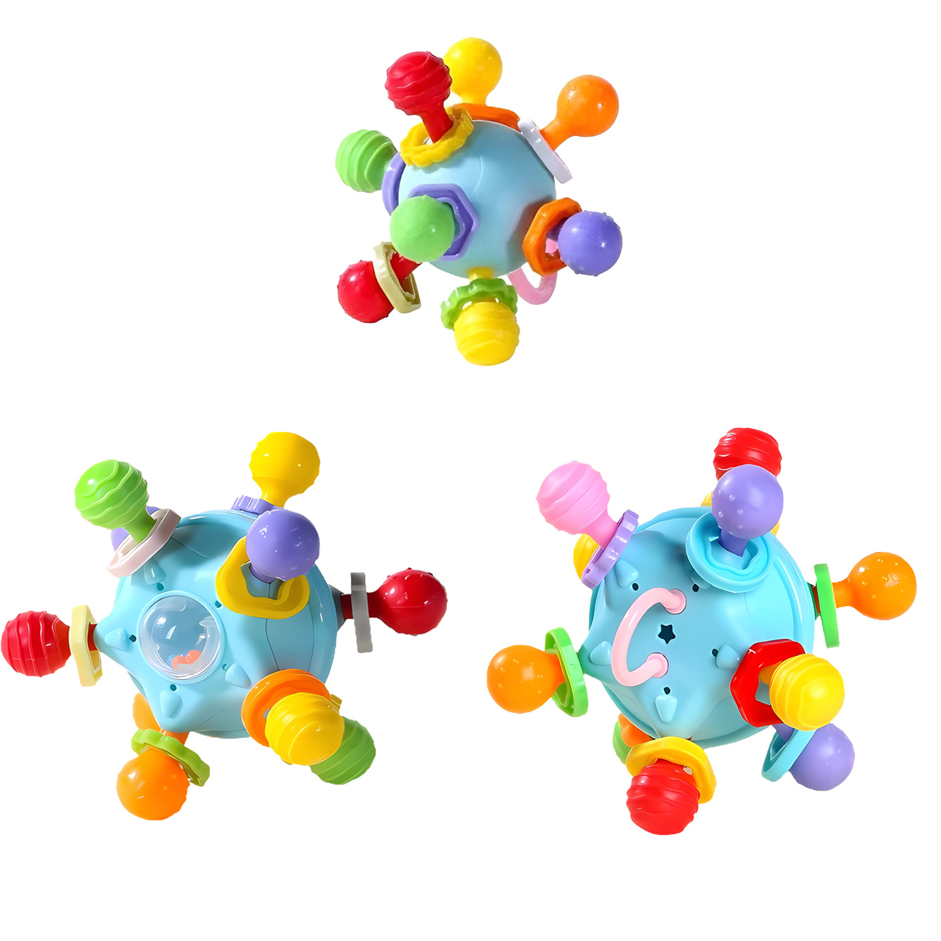 Juguetes transfronterizos para bebés Manhattan Atomic Ball molar dentición mordedor hervido, bola de agarre de mano, campana de sonajero, rompecabezas para bebés y niños pequeños