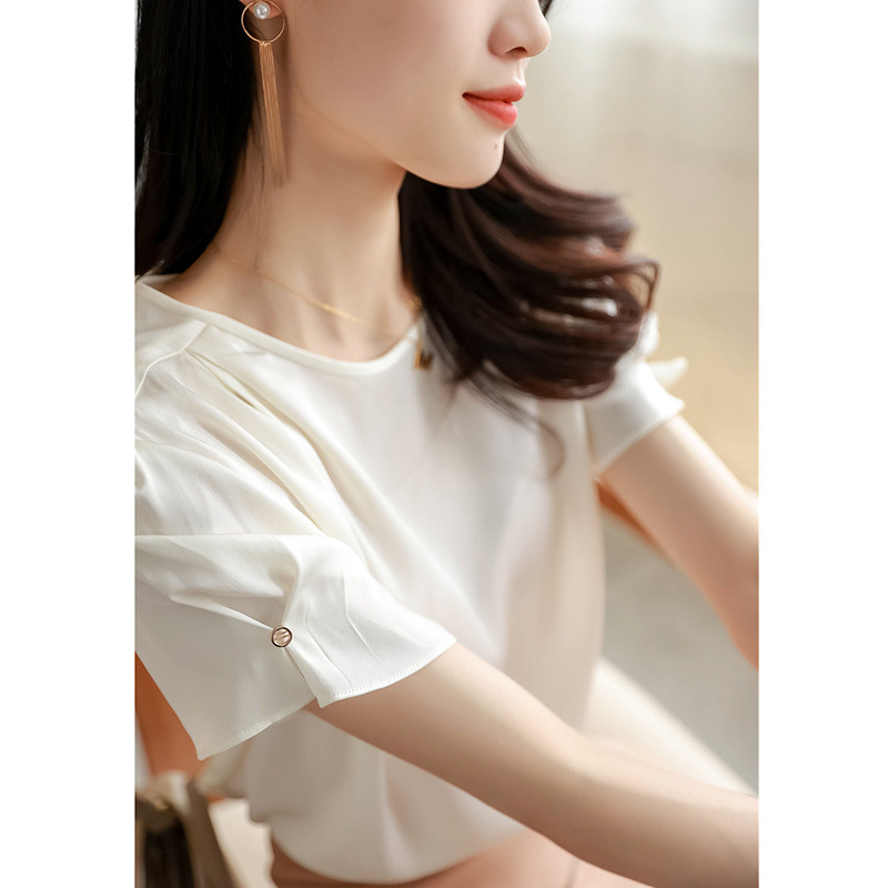 2023 summer new women's top shirt sliding naked pure color