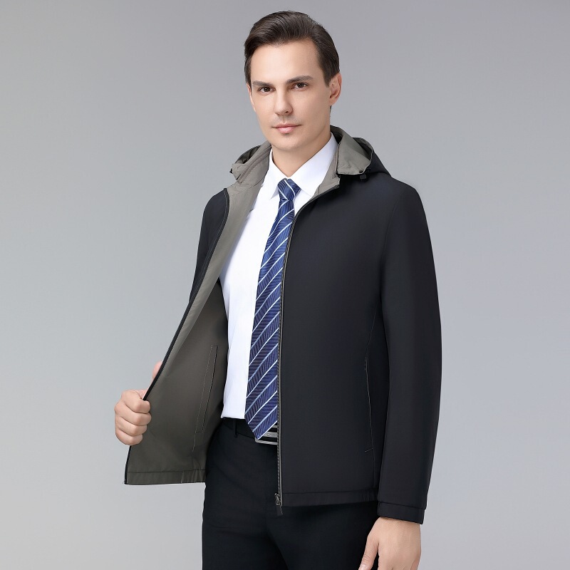 A generation of hair jacket men's middle-aged father autumn and winter new high quality business casual hooded two-sided coat