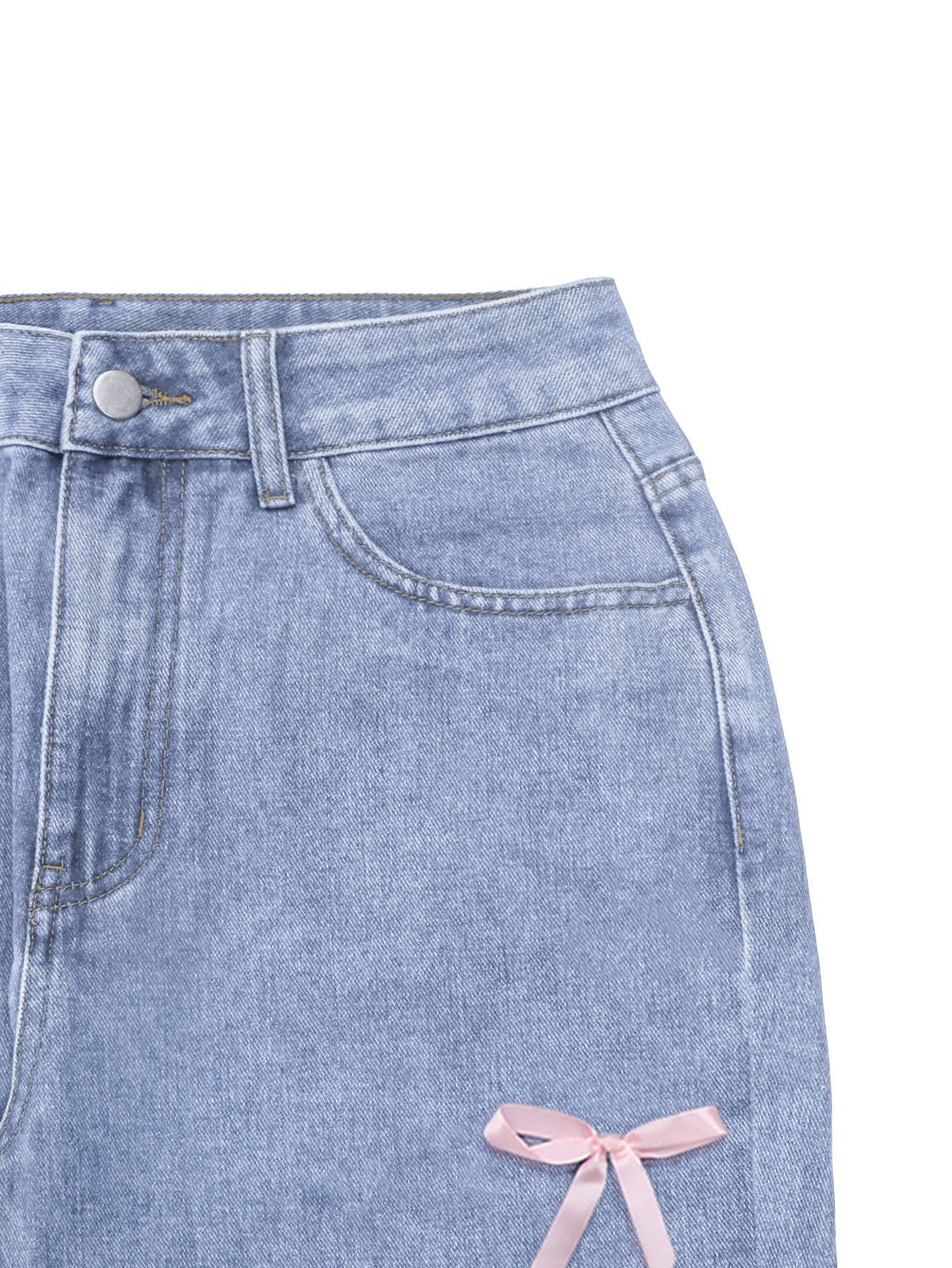 Women's Clothing High Waisted, Bow Tie Patchwork Wide Leg Jeans For Women, Y2K Style, Loose Fit._ecoleips.com