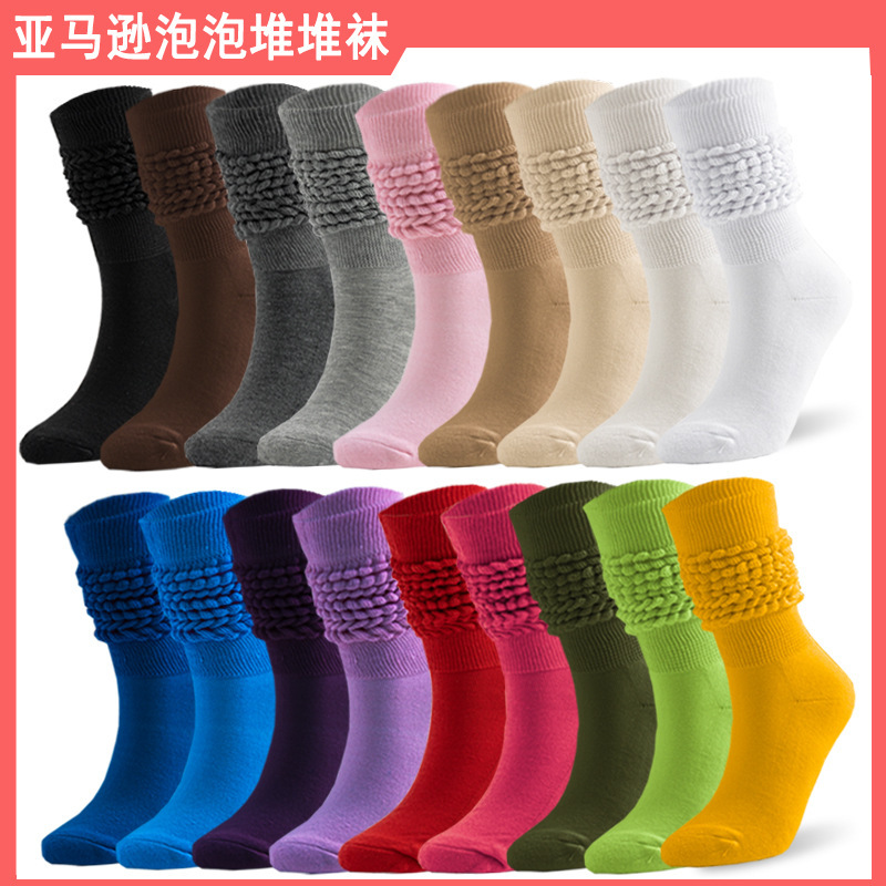 in stock Amazon Socks Women's Long Barrel Autumn and Winter Thickened terry Stouch socks Bubble Piled Calf Socks
