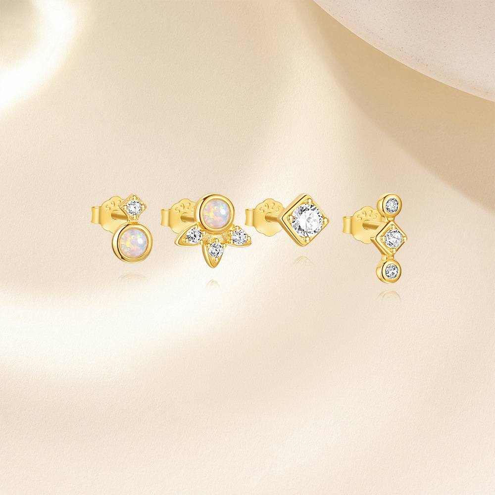1g Weight 925 Sterling Silver Ear Needle Material Ear Studs Classification 4 Pieces Set Quantity Daily, Date Occasion 925 Sterling Silver Material Geometric Pattern Women's Gender Plating Design Simple Style, Classic Style Style 4 Pieces Set 925 Sterling Silver Geometric Ear Studs 18
