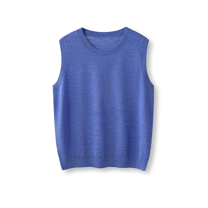 New Australian Machine-Washable 100% Merino Fine-Spun Wool Round-Neck Sleeveless Pullover Knit T-Shirt for Women, Versatile Top