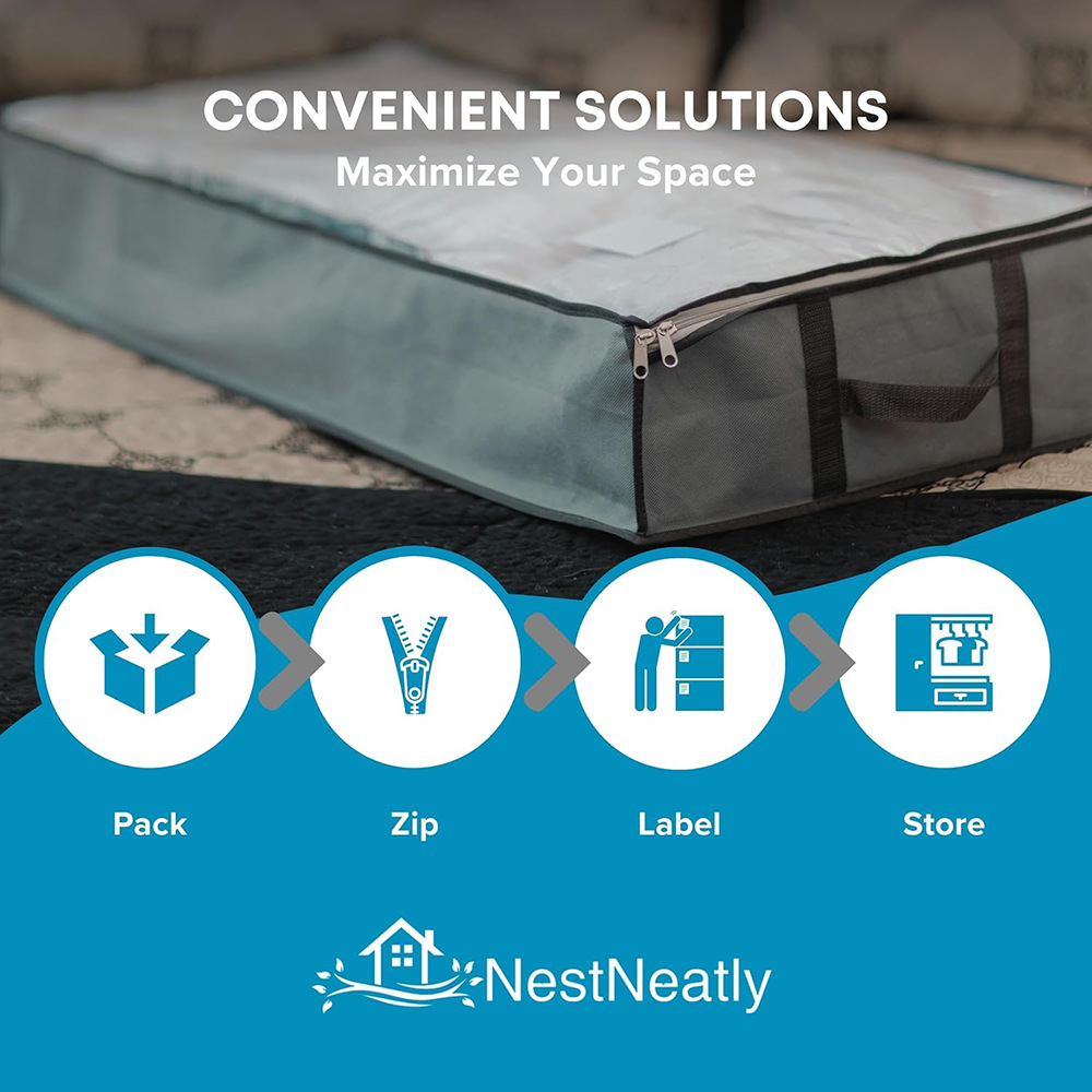 Foldable Under-Bed Storage 100x50x18cm | Dustproof Organizer | Clothes/Quilts | Gray/Black_voghion.com