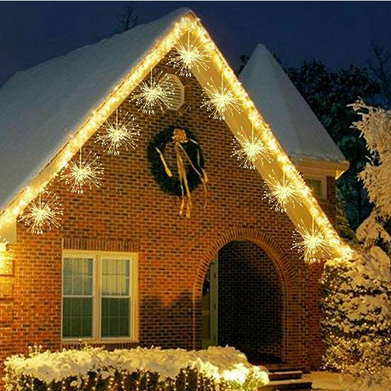 Venta al por mayor fuegos artificiales solares explosión luz LED diente de león alambre de cobre boda patio paisaje decoración vacaciones color Cadena de luz