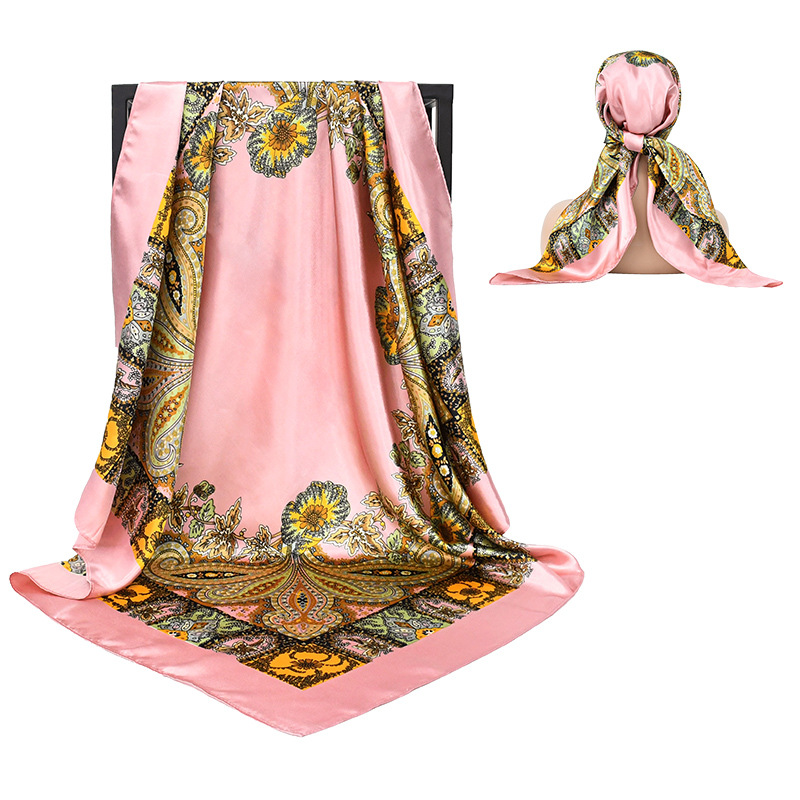 Pañuelo de seda de flor de anacardo con sentido premium retro transfronterizo nuevo pañuelo en la cabeza para damas de moda y elegante 90 pañuelo cuadrado grande