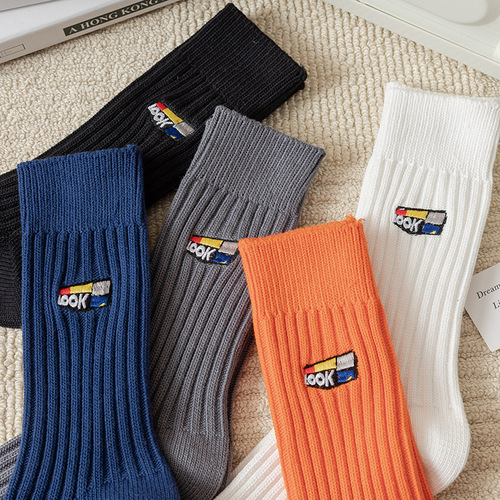 Japanese style Shawn Yue's same thick thread socks for men, medium and high socks, thickened autumn and winter knitted retro socks, letter trendy socks for women