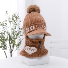 冬季新款女士围脖一体帽韩版女加绒保暖雪尼尔毛线帽骑车拉链针织