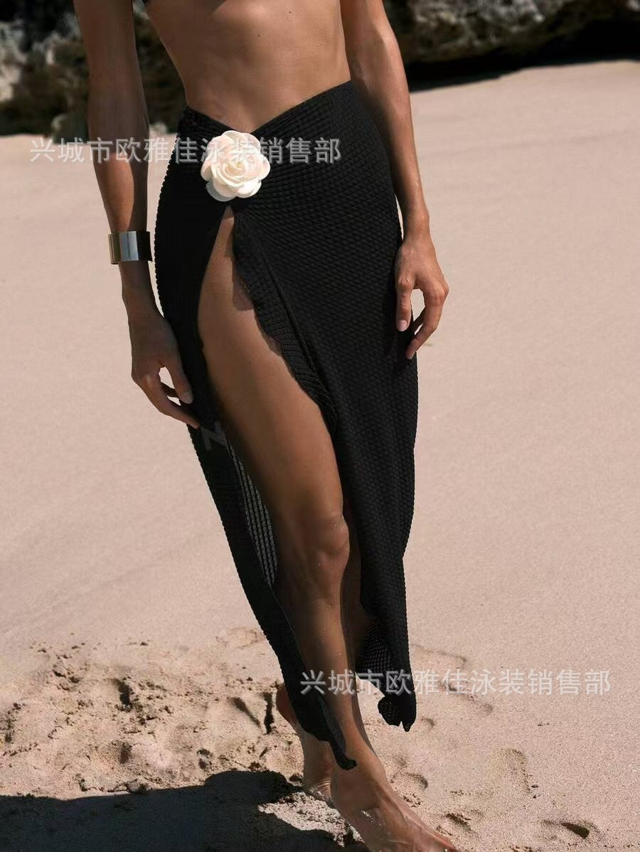 Nueva falda larga transfronteriza europea y americana de Amazon, falda de playa de flores, bikini de color sólido de comercio exterior, falda cruzada sexy image 3