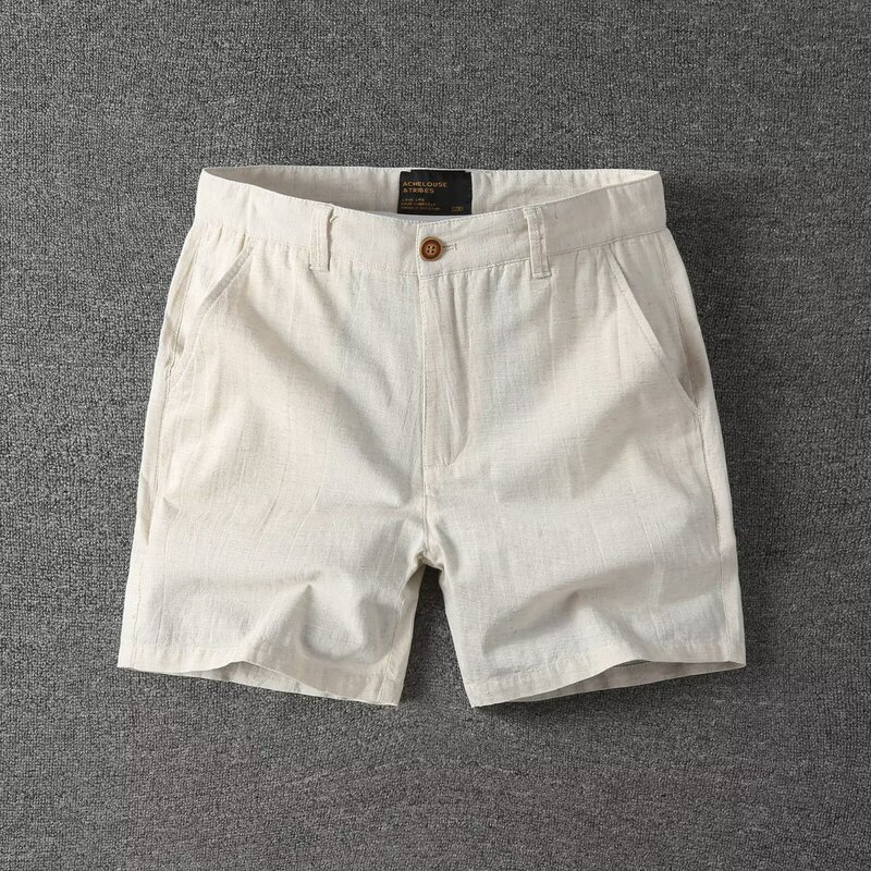 American-Style Linen Stretch Versatile Men's Summer Casual Thin Solid Color 4-Point Shorts