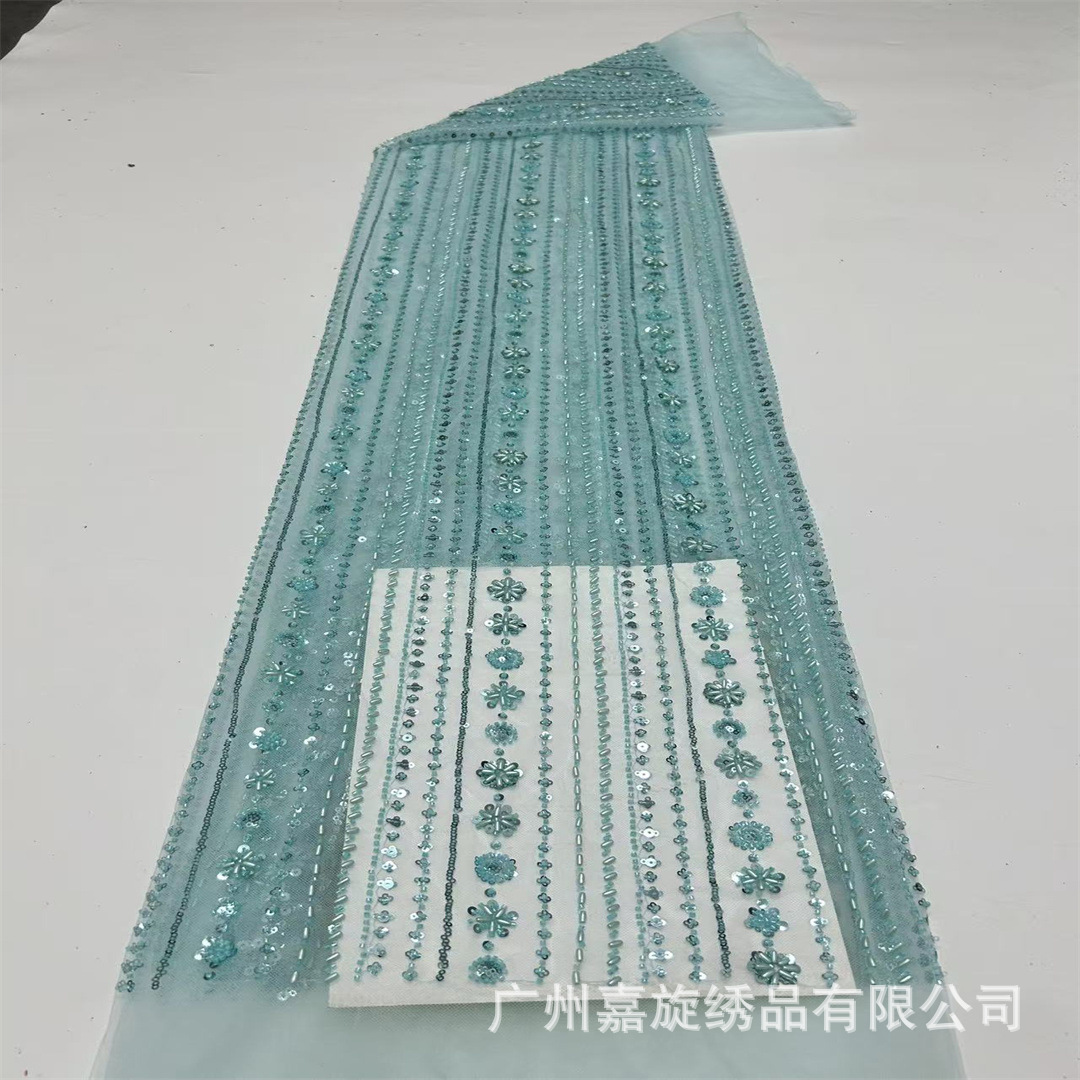 Tela de malla de aire de moda europea y americana de estilo pesado tubo de perlas esquinilla perlas clavado vestido de boda cheongsam vestido de tela