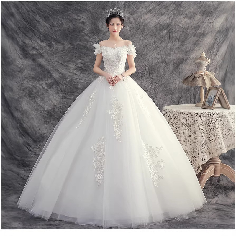 Wholesale Light Wedding Dresses 2026 New Style Bride's Floor-Length Off-Shoulder Korean-Style Simple Main Wedding Dress Studio Manufacturer Wholesale Light Wedding Dresses 2026 New Style Bride's Floor-Length Off-Shoulder Korean-Style Simple Main Wedding Dress Studio Manufacturer
