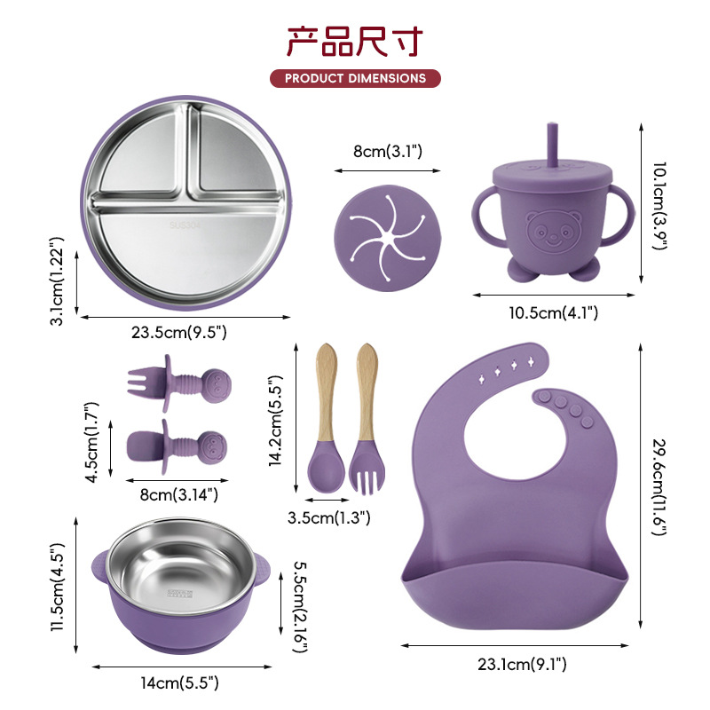 Juego de vajilla de acero inoxidable para niños de Amazon, tazón de alimentos, alimento de silicona a prueba de caídas, vajilla para bebés y madres