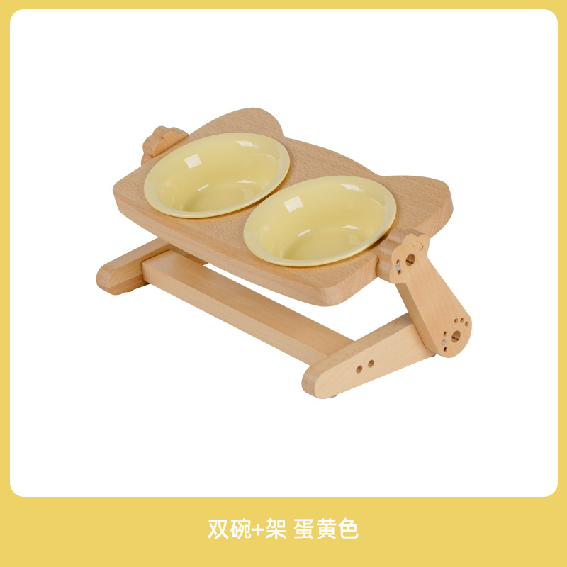 Cadena de gato de madera de haya, tazón de cerámica para gatos, tazón de comida para gatos, tazón de agua para proteger la columna cervical, tazón de comida para gatos y perros, tazón para mascotas