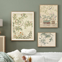 新中式玄关装饰画组合仿古工笔花鸟国画客厅艺术挂画卧室书房壁画