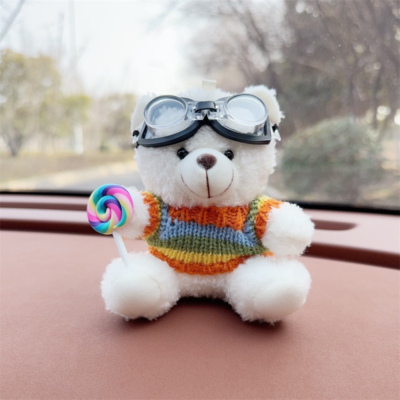 Creativo lindo cartón de dibujos animados peluche oso montado en la consola central decoraciones de automóviles accesorios de automóviles accesorios de automóviles para hombres y mujeres