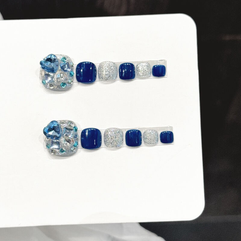 Yihe【Deep Sea Starlight】Silver Sparkling Sapphire Blue Toe Nail Stickers Summer Beach High-End Handmade Wearable Nails Yihe【Deep Sea Starlight】Silver Sparkling Sapphire Blue Toe Nail Stickers Summer Beach High-End Handmade Wearable Nails