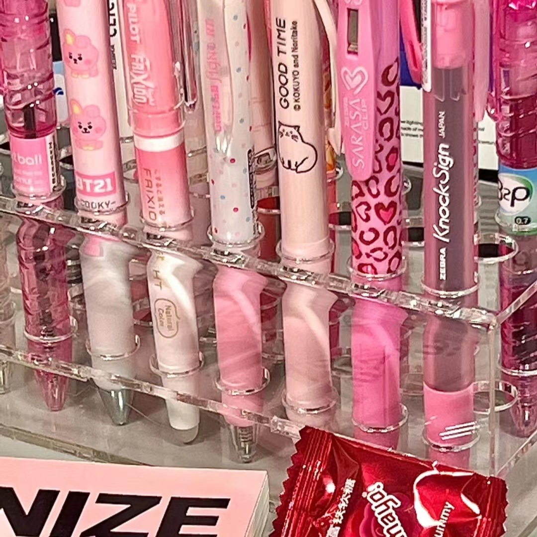 鹿予24格筆架亞克力透明筆筒大容量學生桌面文具收納盒可愛少女心