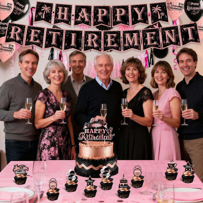 Cross-Border Hot-Selling Pink Retirement-Themed Party Decorations, Atmosphere-Creating Setup, Bunting, Spiral Cake Toppers, Balloons, Honeycomb Decorations Cross-Border Hot-Selling Pink Retirement-Themed Party Decorations, Atmosphere-Creating Setup, Bunting, Spiral Cake Toppers, Balloons, Honeycomb Decorations