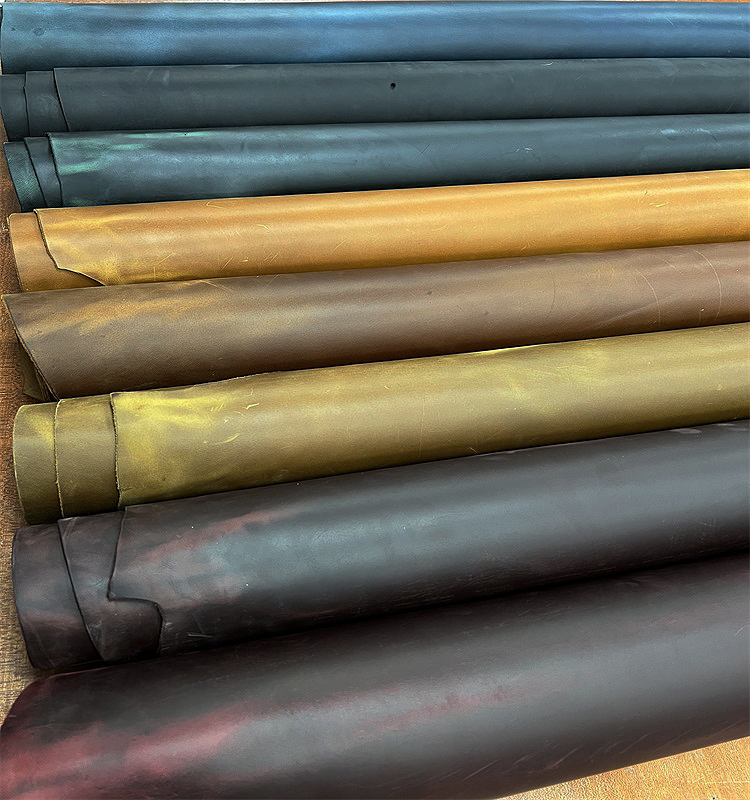 【厂家直销】复古油蜡头层皮黄牛皮变色龙疯马牛皮 头层牛 皮皮料