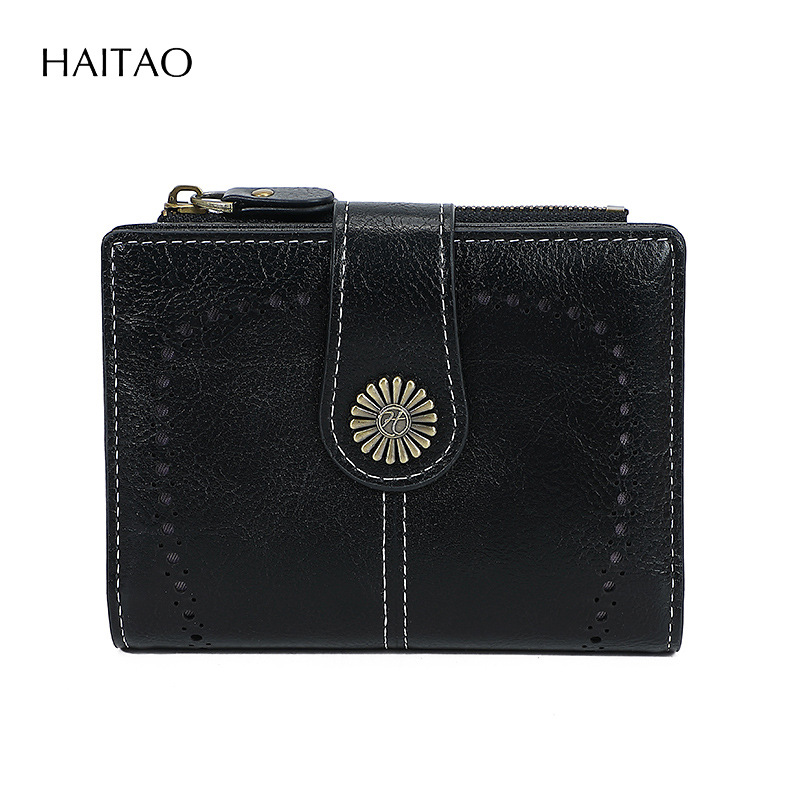 Bolso de mano de cuero graso para mujer Bolso de moneda con cremallera corta retro Bolso de tarjeta de monedero multifuncional hueco 2025 estilo caliente