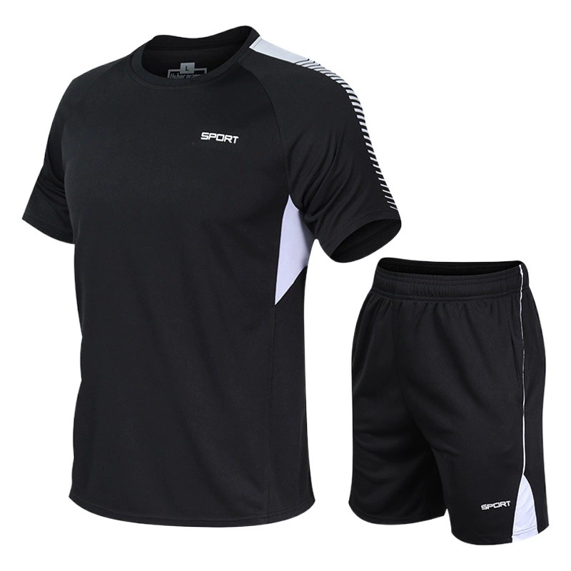 Спортивный костюм мужской быстросохнущая дышащая одежда для бега больших размеров свободная повседневная одежда для фитнеса с короткими рукавами Новая повседневная