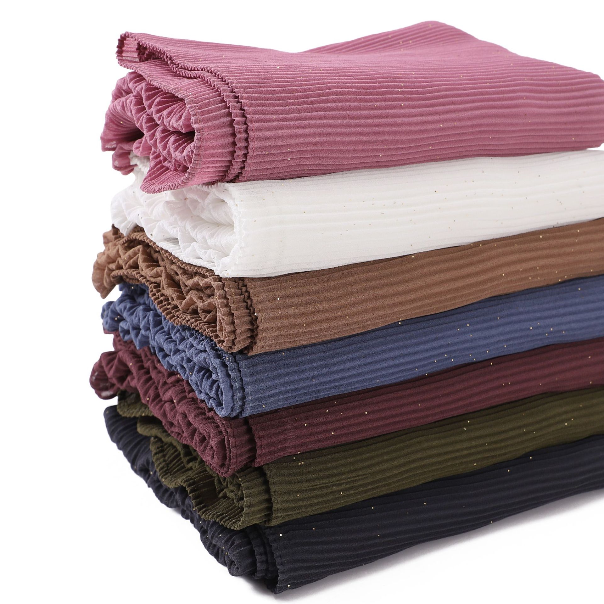 外贸纯色肌理感洒金亮闪压皱珍珠雪纺长巾柔软透气简约女披肩围巾