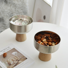 Nordic INS-style stainless steel round wooden base tray living room entryway small item desk storage tray storage tray