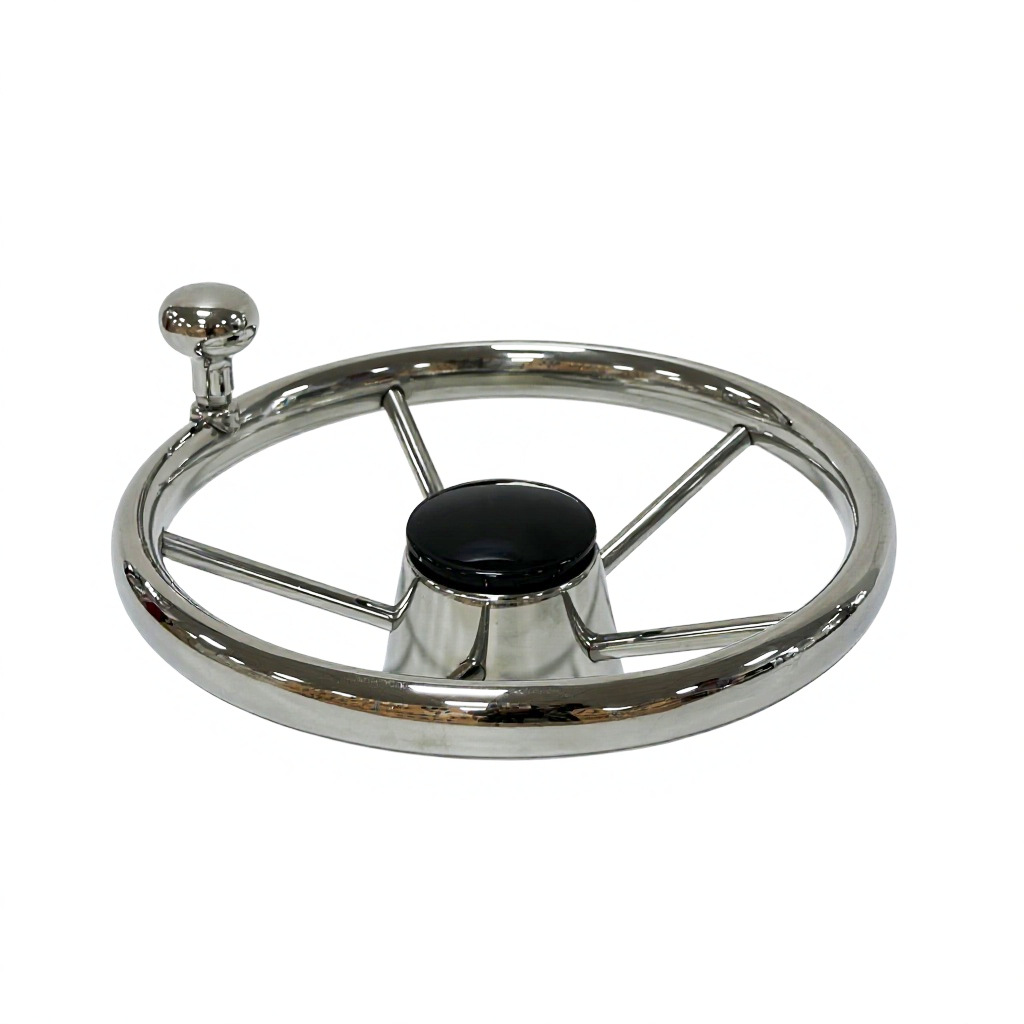 Stainless Steel 304 Yacht Steering Wheel with Power Assist Knob, Marine Steering Wheel with Handball, Maritime Steering Wheel