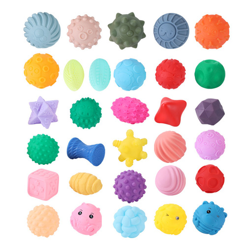 Baby hand-grabbing ball, massage ball with multi-texture perception, tactile stimulating ball, soft rubber, edible toy for children