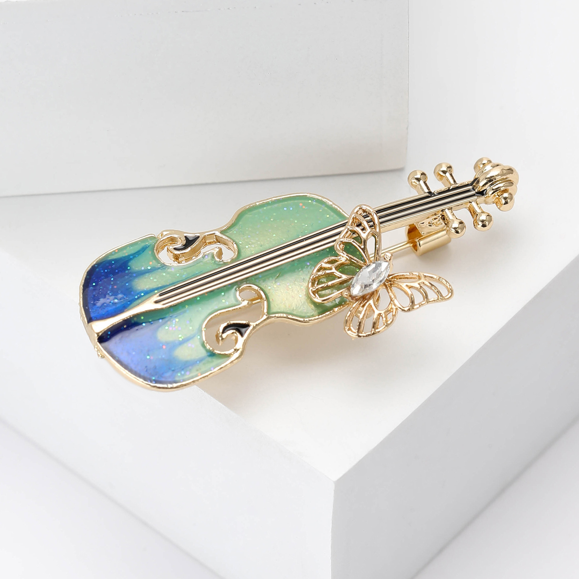 Korean Fashion Enamel Butterfly Violin Brooch Fashion ins Trendy Personalized Pin Cute Artistic Accessories
