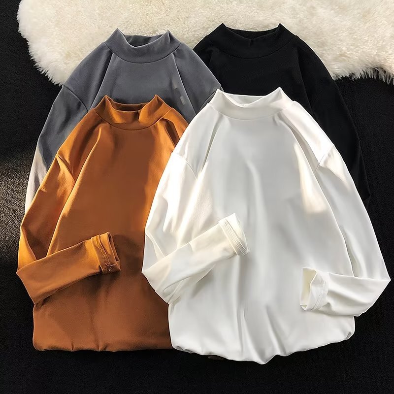 Fleece-lined thick warm turtleneck men's sweater autumn and winter Korean style slim-fit solid color long-sleeved T-shirt bottoming shirt trendy top Fleece-lined thick warm turtleneck men's sweater autumn and winter Korean style slim-fit solid color long-sleeved T-shirt bottoming shirt trendy top