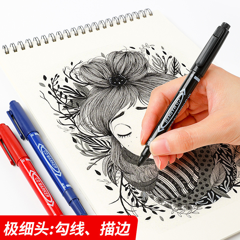 Pluma de gancho de doble cabeza pluma de dibujo de doble propósito pluma de marcado clásico popular pin mensual mil piezas pluma de marcado aceitoso no borrable