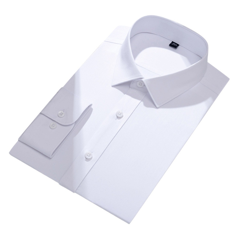 Acabado antibacteriano de fibra de bambú no planchado ropa de trabajo camisa de manga larga de los hombres de color sólido de negocios ropa formal elástica antiarrugas camisa blanca