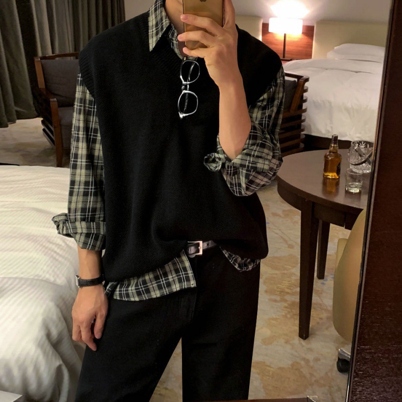 MYQ camisa a cuadros perezosos primavera casual Camisa de manga larga estilo coreano camisa suelta pareja abrigo moda