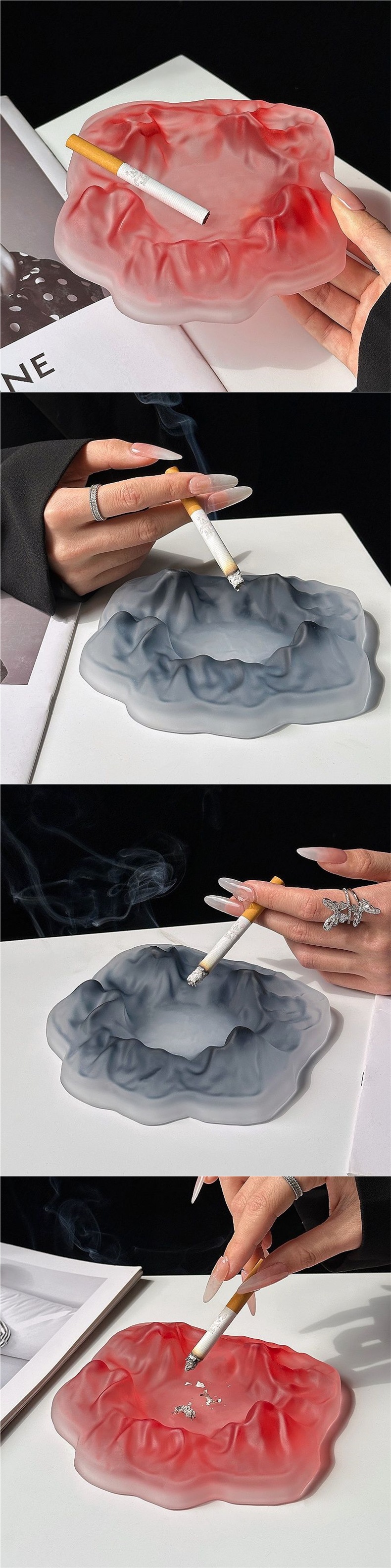 Elegant iceberg ashtray for home use in the living room, stylish matte red decorative piece, creative high-end anti-flying ashtray