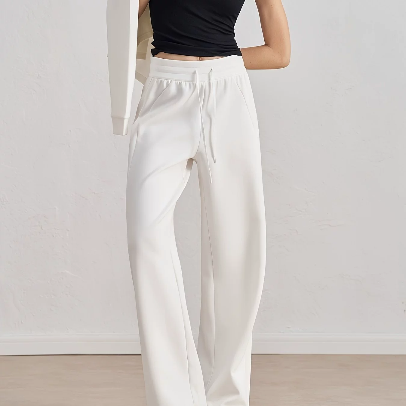 1 Pair Women'S High Waisted Joggers Drawstring Straight Leg