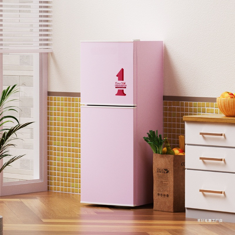 High-Looking Small Refrigerator for Home Appliances, Double-Door Small Household Mini Two-Person Rental Room, Retro Refrigerator, Energy-Saving and Silent