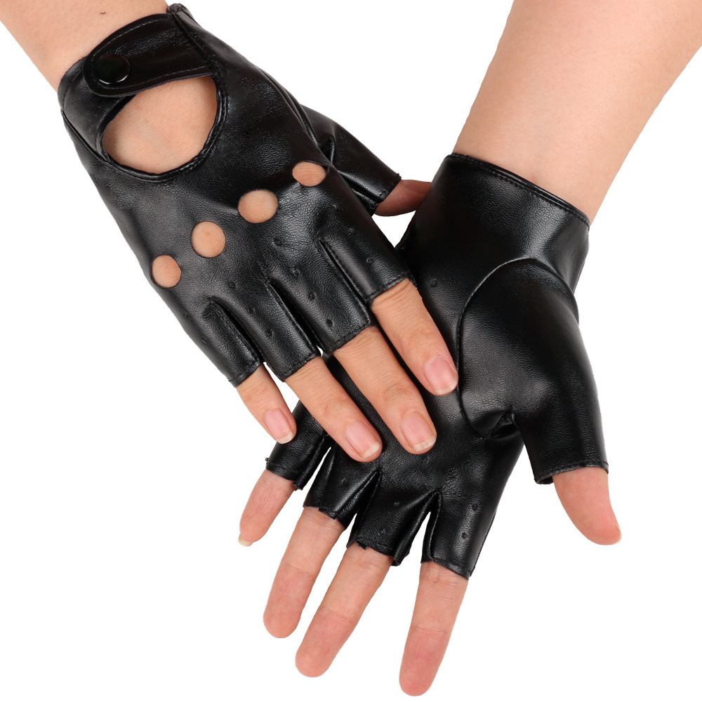 Guantes de cuero de medio dedo para mujer, conducción de PU, locomotora cómoda, entrenamiento al aire libre, medio dedo, danza callejera, guantes de baile