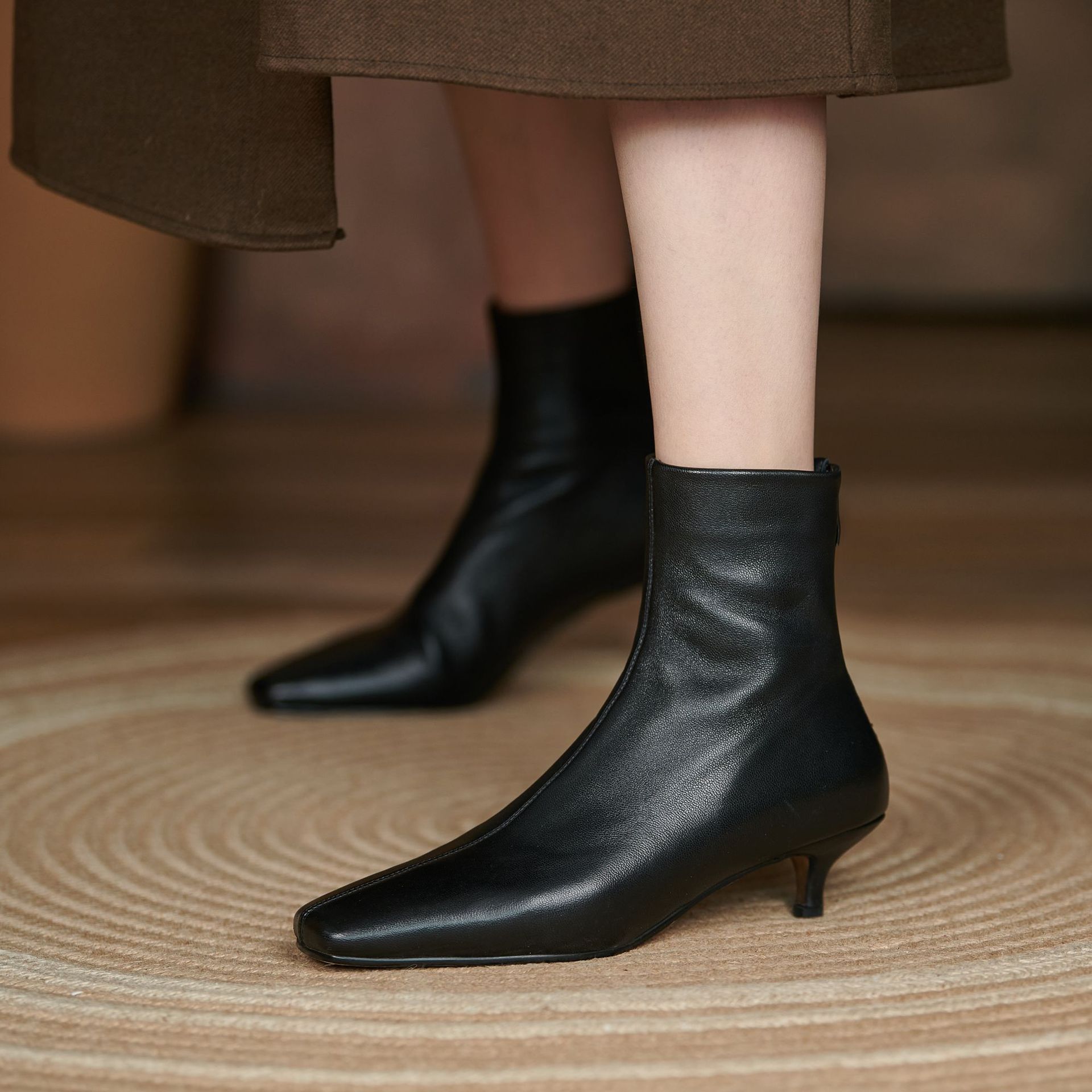 Square Toe Kitten Ankle Boots