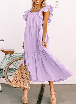 Women's Regular Dress Simple Style Square Neck Lettuce Trim Short Sleeve Solid Color Midi Dress Holiday Daily display picture 13