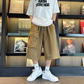 美式复古七分裤男薄款冰丝工装短裤日系休闲阔腿裤男生新款宽松型