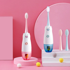 新款跨境乾電池防水兒童電動牙刷可愛家用卡通軟毛髮光小白熊牙刷