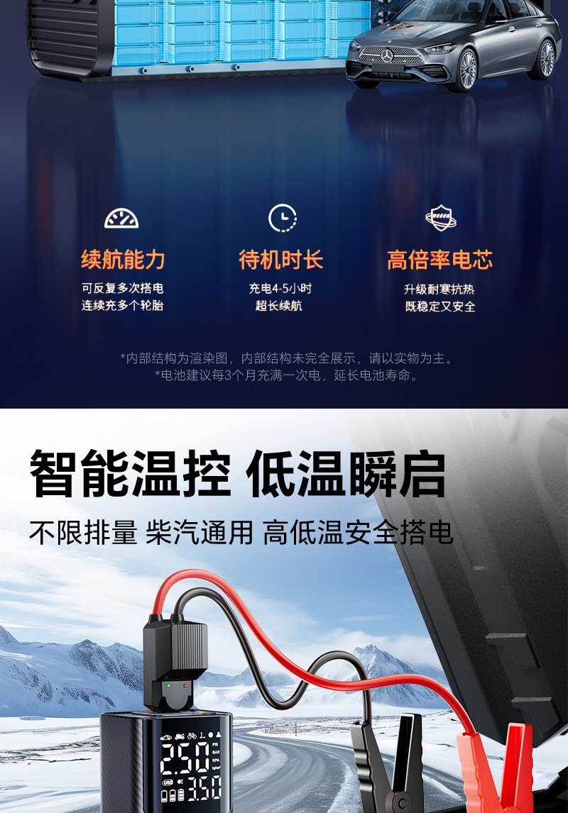 Car-Mounted Power Bank with Air Pump, Portable Emergency Power Supply, Backup Battery, Jump Starter, Tire Inflator