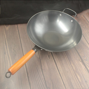 Uncoated fried real stainless household round bottom pan is not easy to stick pan uncoated refined iron frying pan wholesale
