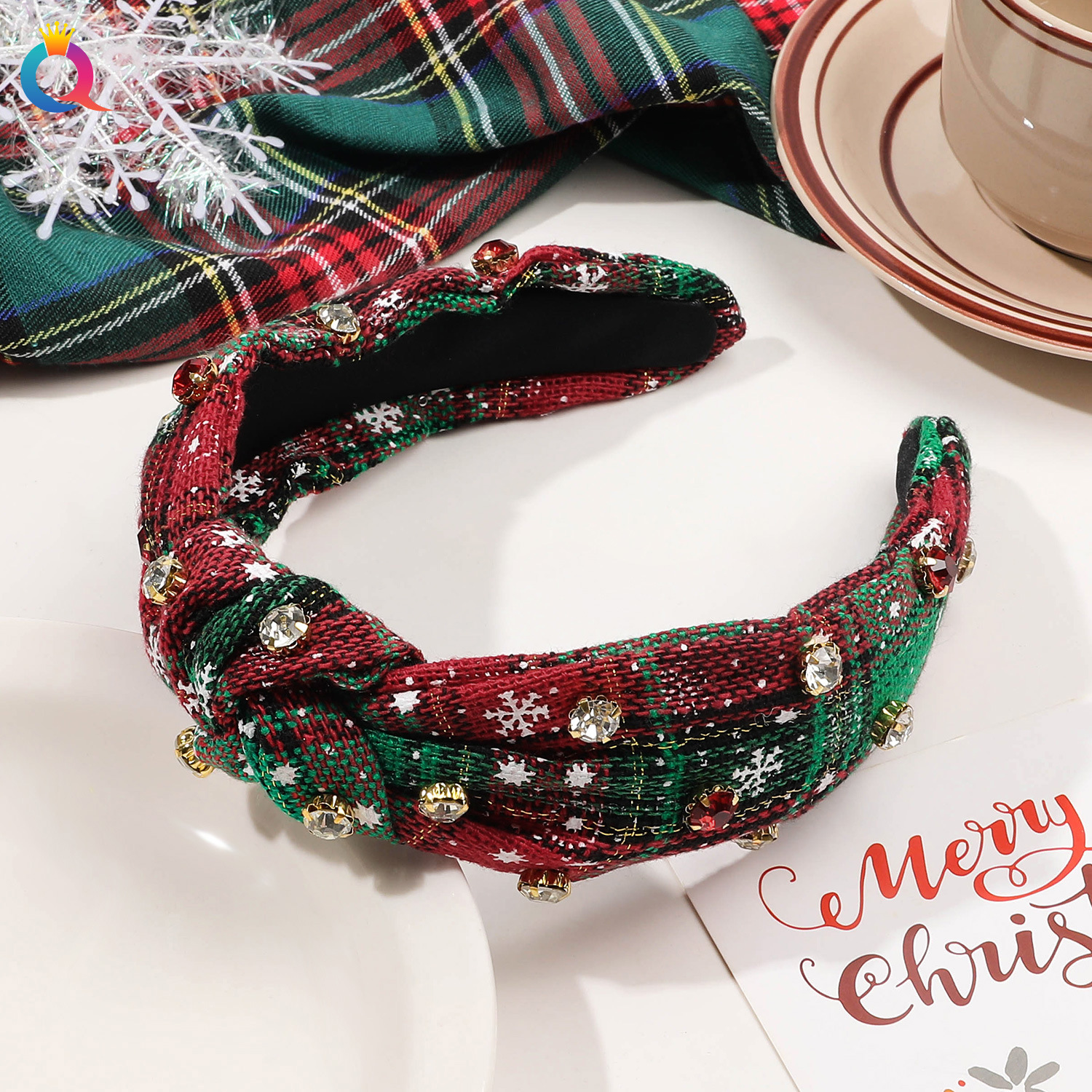 Weihnachtsgeschenk Weihnachtsstirnband breiter Rand mit Diamantperlenstirnband hochschädelig Weihnachtsmann Haarhöhle Haarschmuck Frau_voghion.com