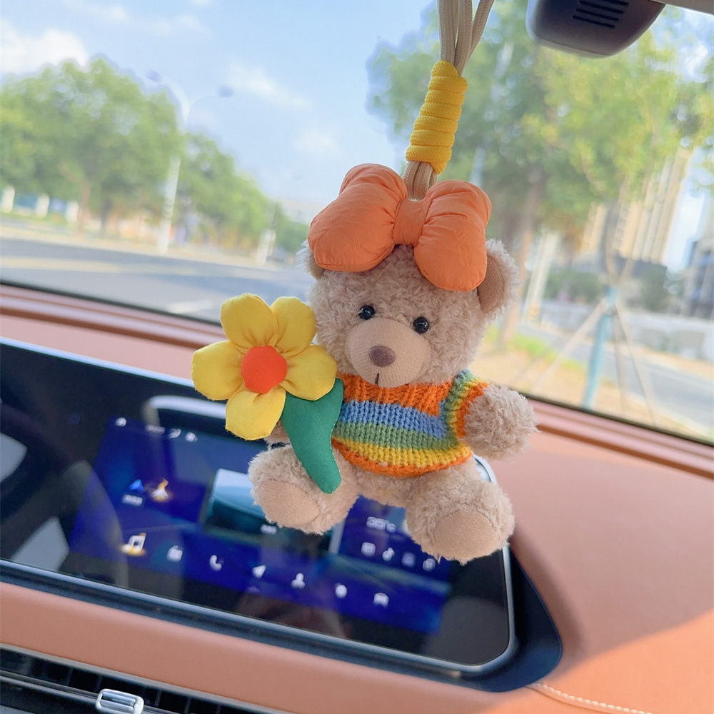Colgante de coche, oso de peluche creativo, espejo retrovisor de lujo lindo, colgante de coche, colgante de cadena, diosa del interior del coche