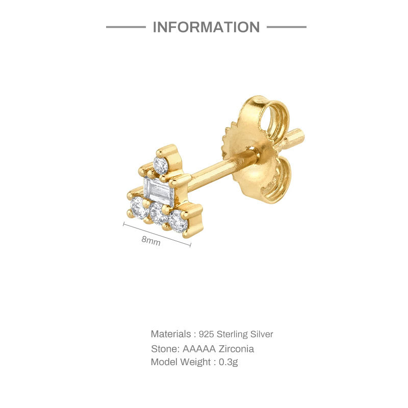 Ear Studs Classification 1 Piece 925 Sterling Silver Zircon Square Tassel Ear Studs
