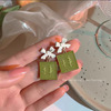 Green retro small earrings, wholesale, flowered